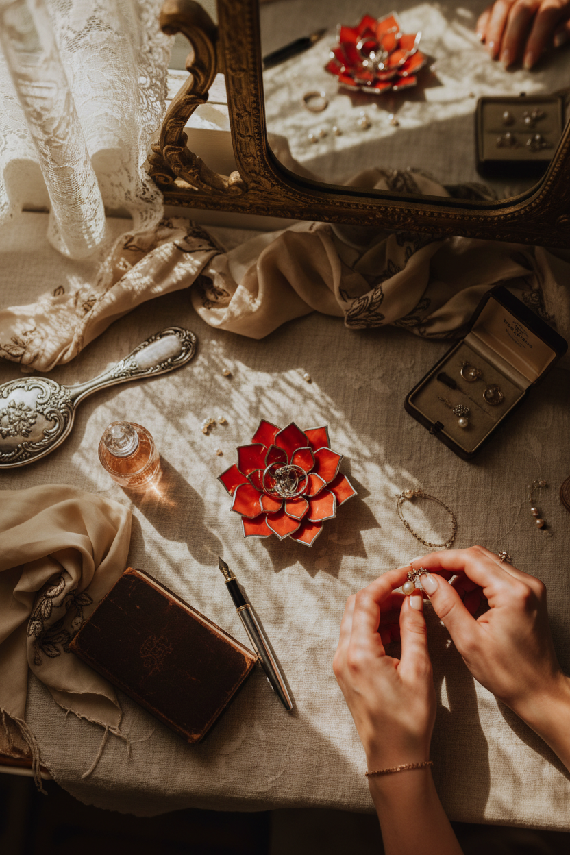 Glass Succulent Jewelry Dish • Handmade Vanity Decor • Vintage Inspired Mom Gift