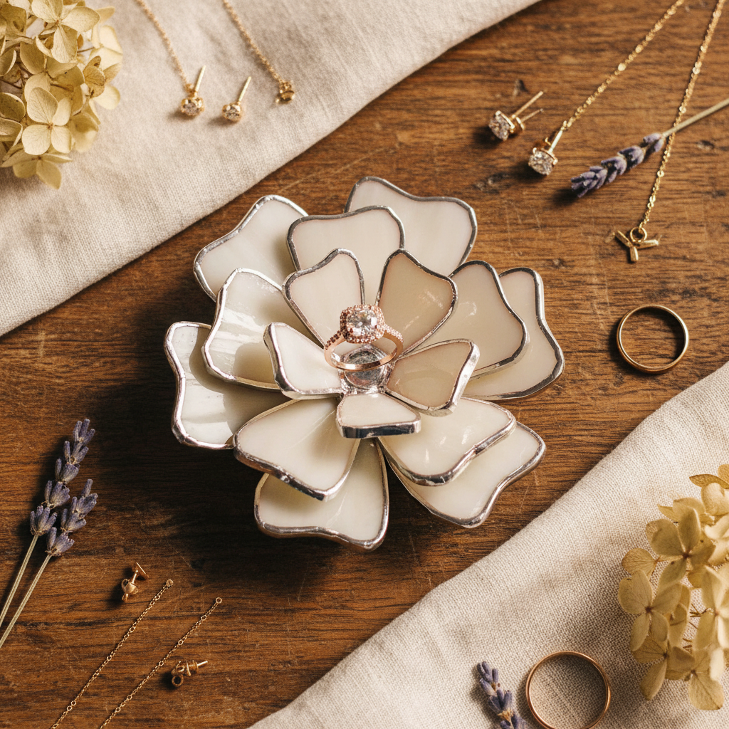 Stained Glass Flower Wedding Ring Holder Dish for Ceremony • Ring Bearer Alternative