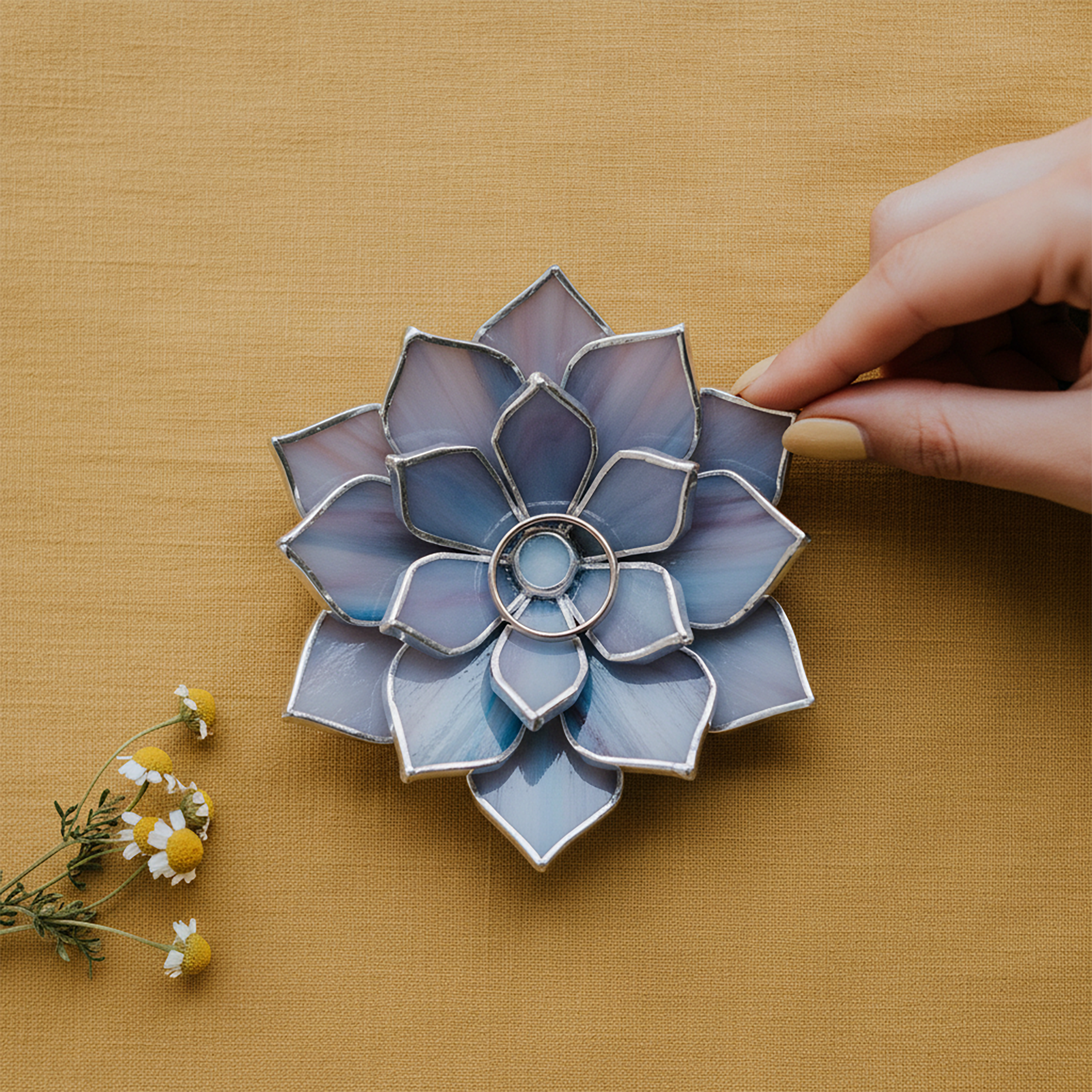 Stained Glass Flower Ring Dish • Bridal Ring Holder • Fairycore Wedding Detail