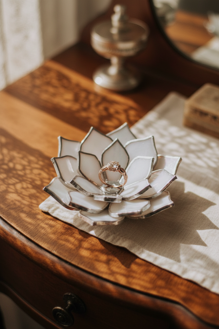 Stained Glass Proposal Ring Dish • Wedding Ring Holder • Bridal Gift