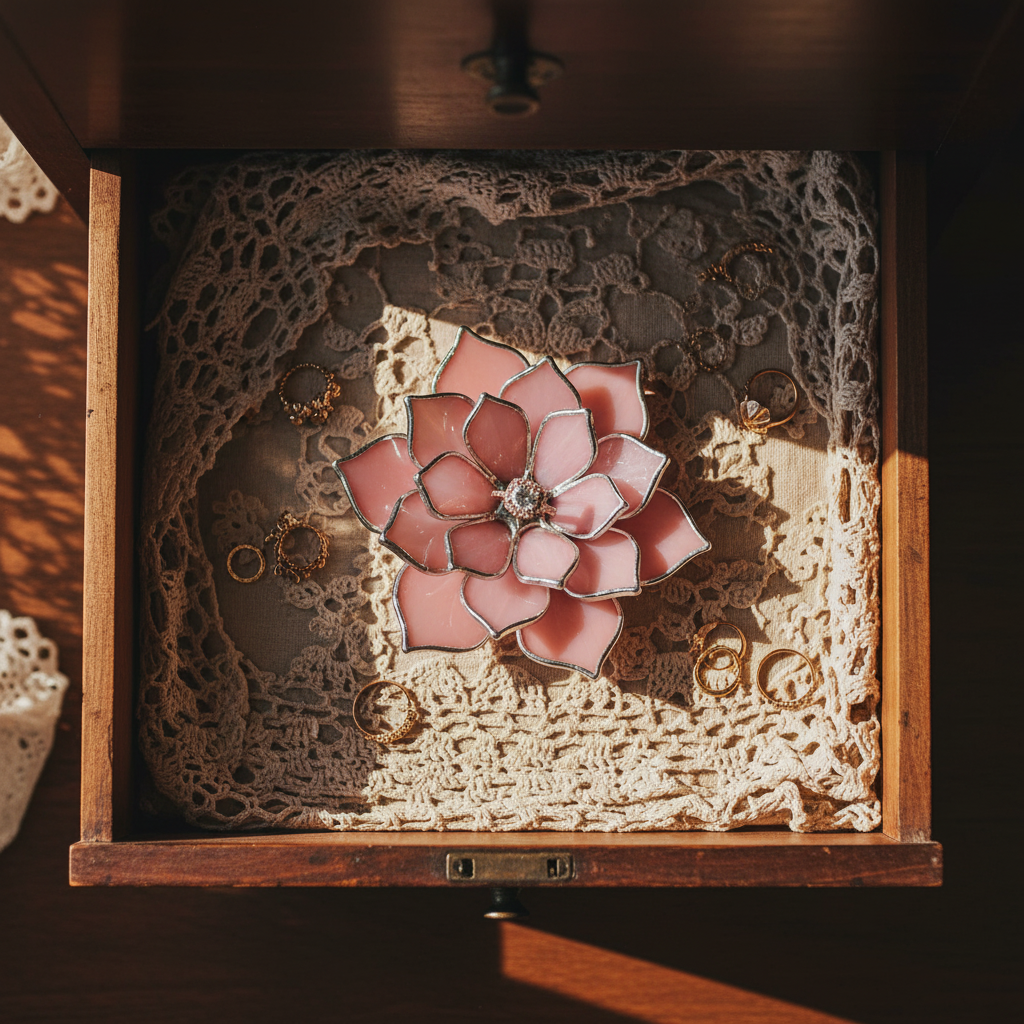 Glass Succulent Jewelry Dish • Handmade Bedside Ring Holder • Vintage Inspired Trinket Tray