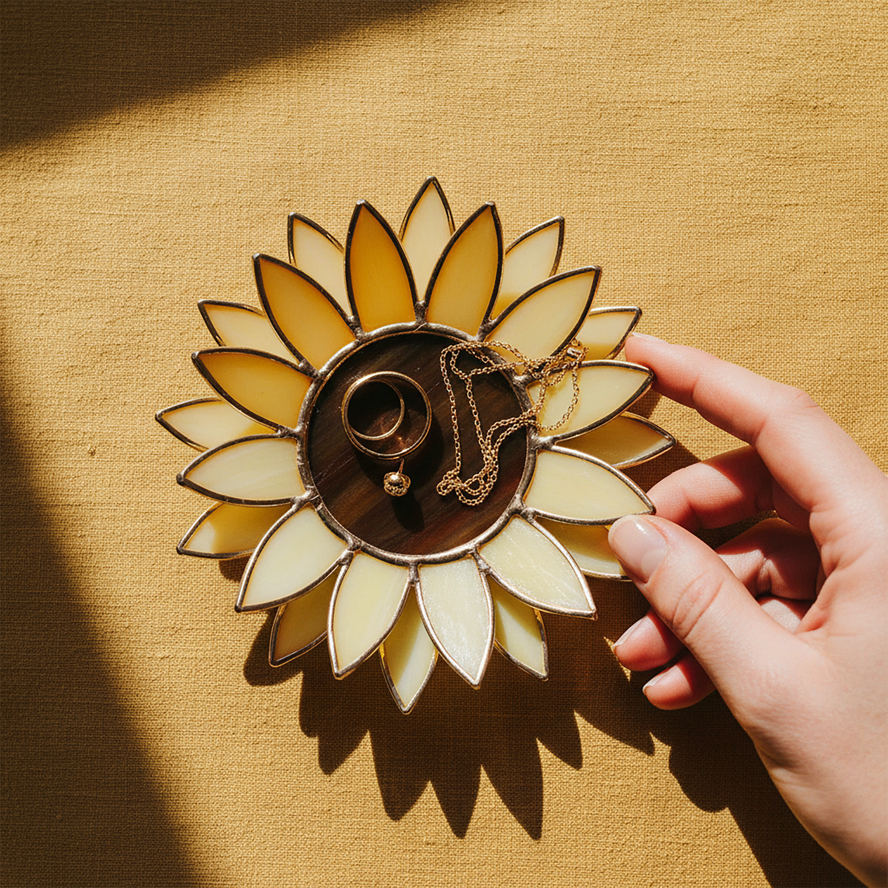 Sunflower Ring Dish • Floral Jewelry Holder • Bedside Tray