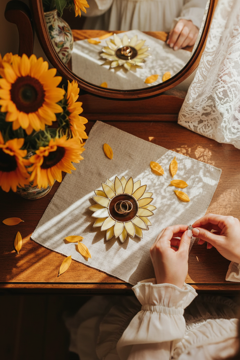 Handcrafted Sunflower Ring Dish • Cottagecore Jewelry Holder Tray • Summer Decor