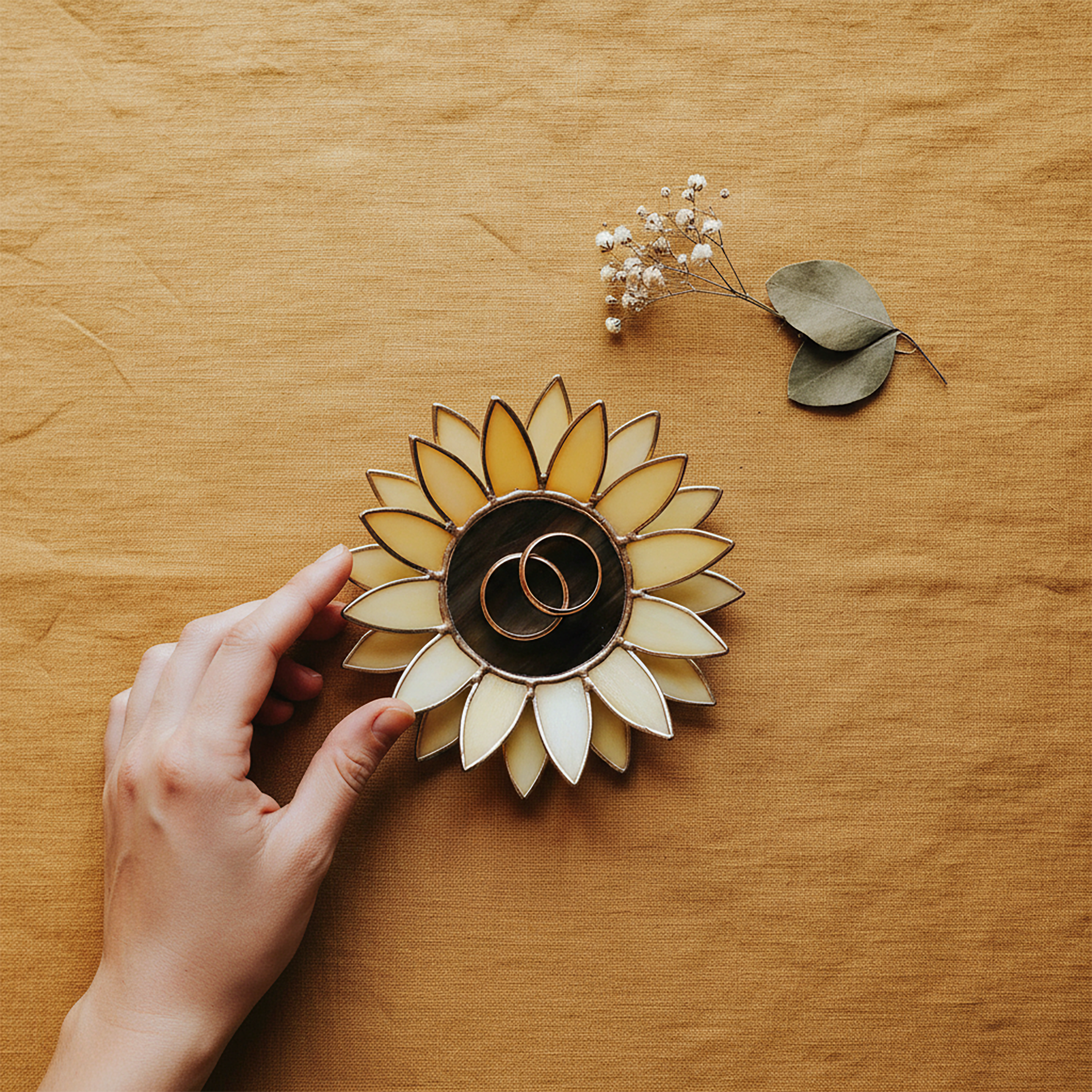 Handcrafted Sunflower Ring Dish • Cottagecore Jewelry Holder Tray • Summer Decor