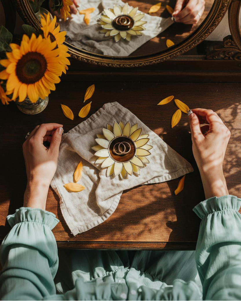 Handcrafted Sunflower Ring Dish • Cottagecore Jewelry Holder Tray • Summer Decor