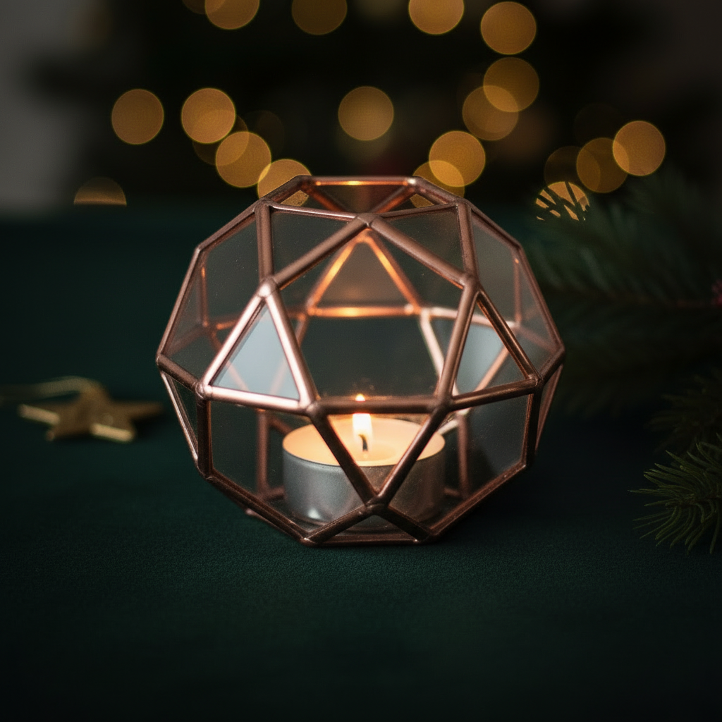 Tight geometric candle holder elevated view