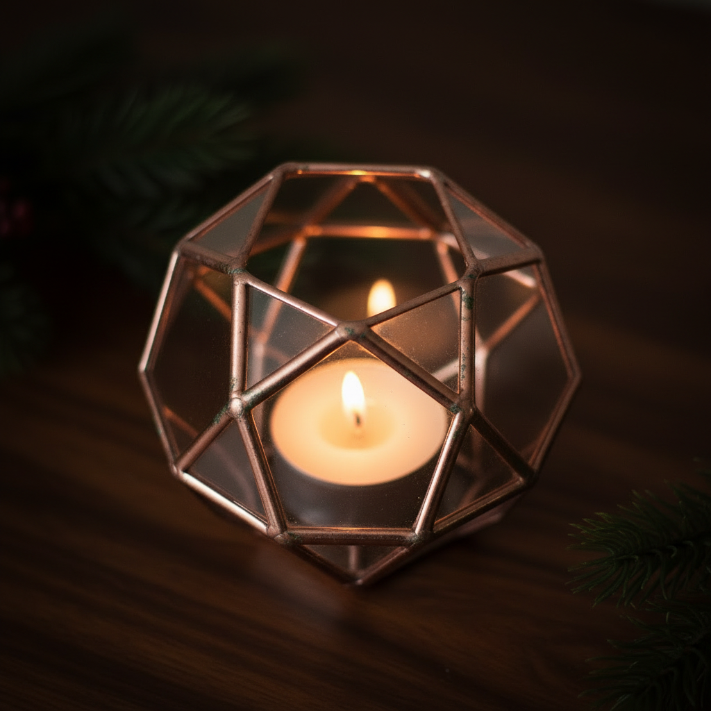 Tight geometric candle holder near overhead