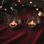 Two black pentagonal holders overhead