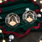 Two silver pentagonal holders overhead