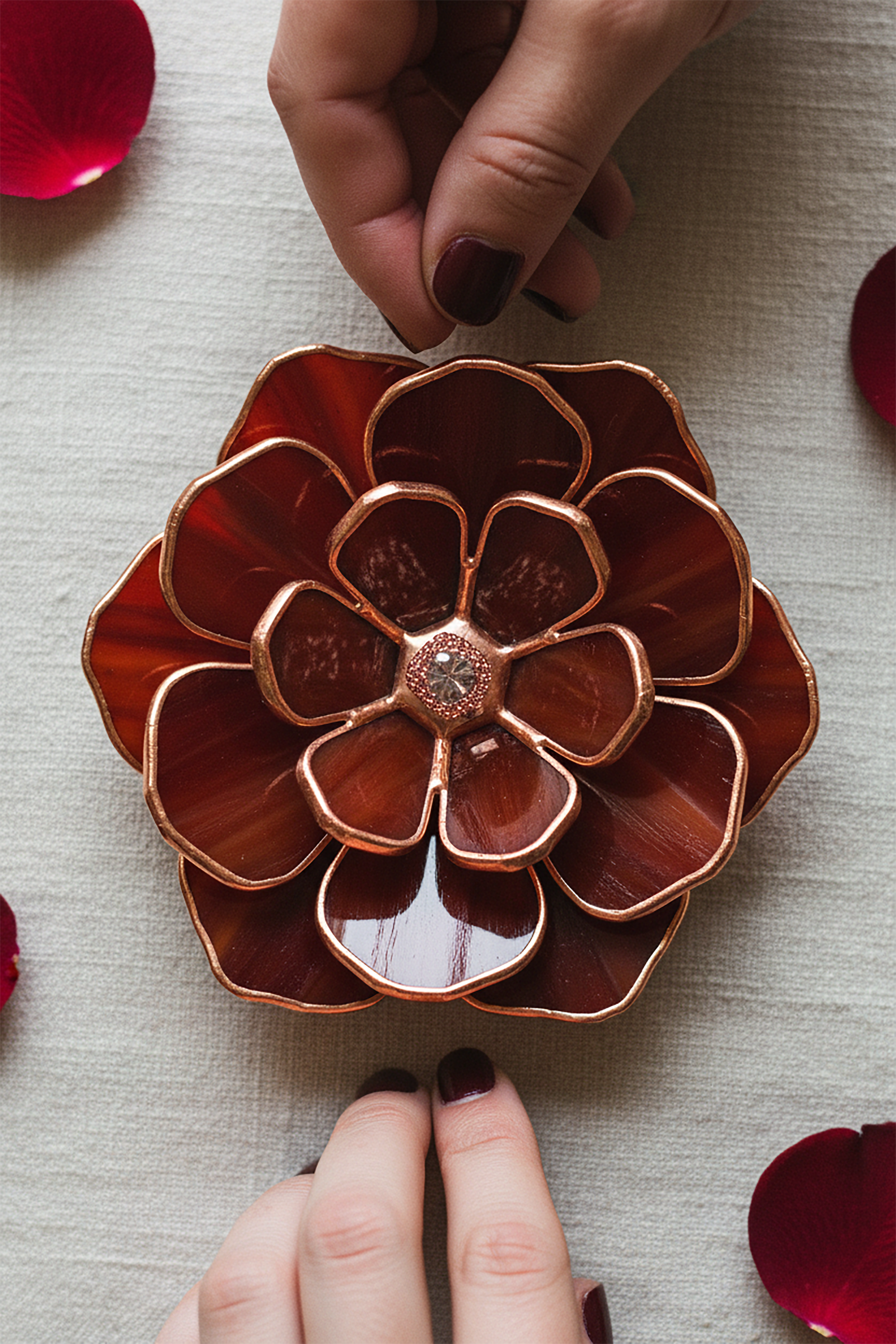 Blush Pink Stained Glass Peony Ring Dish • Dusty Pink