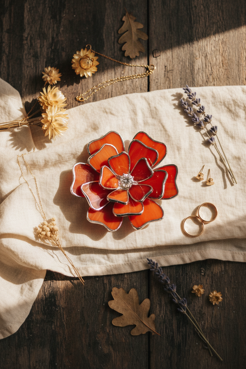 Stained Glass Flower Wedding Ring Holder Dish for Ceremony • Ring Bearer Alternative