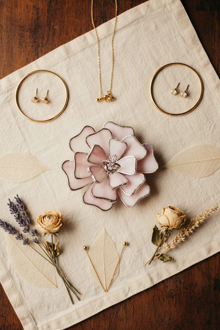 Wedding Ring Bearer Dish • Glass Flower Jewelry Holder • Ring Pillow Alternative • Ceremony Decor