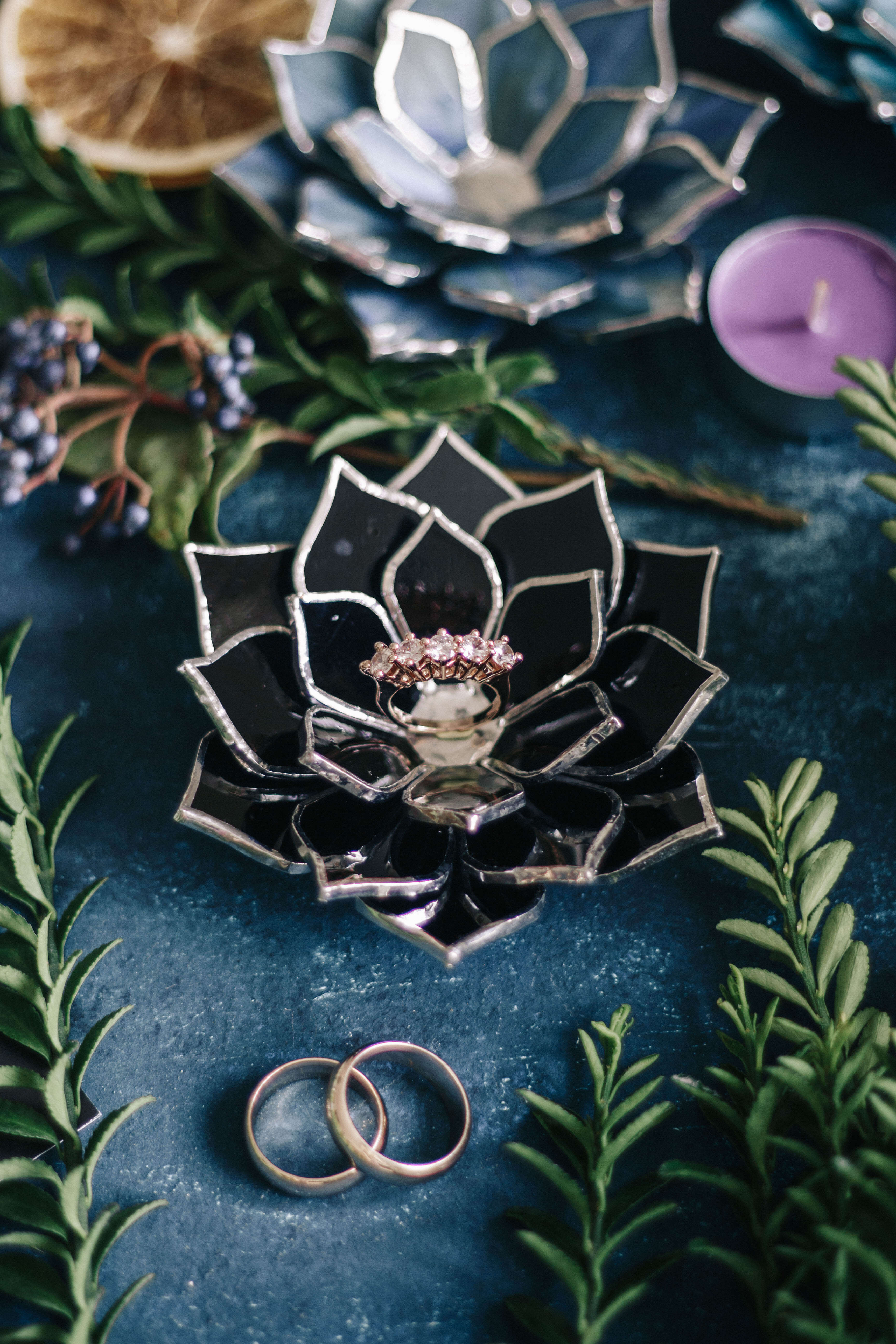 black succulent wedding ring dish