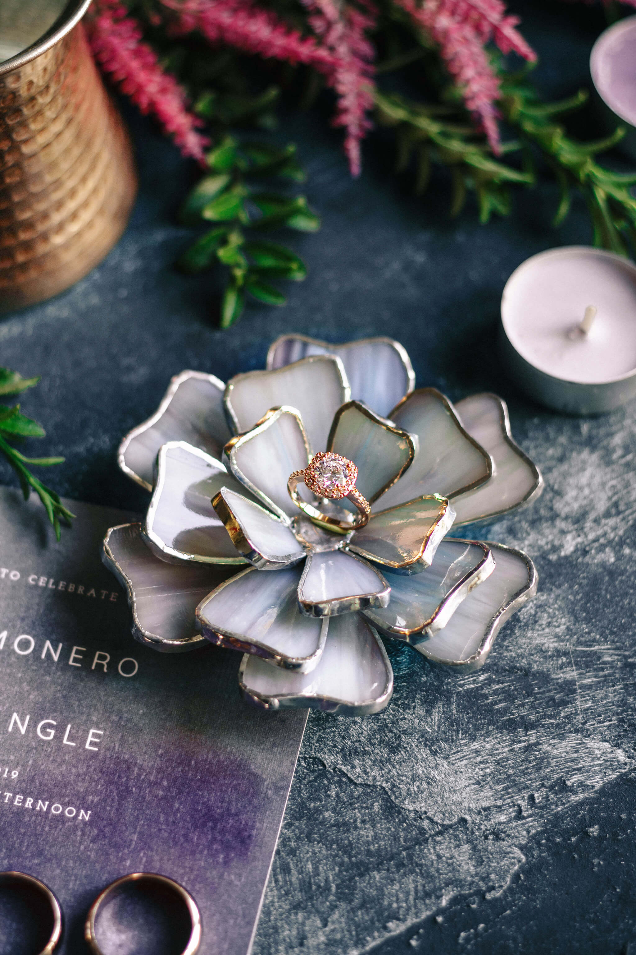 Glass Flower Ring Dish | Engagement & Wedding Ring Dish by Waen