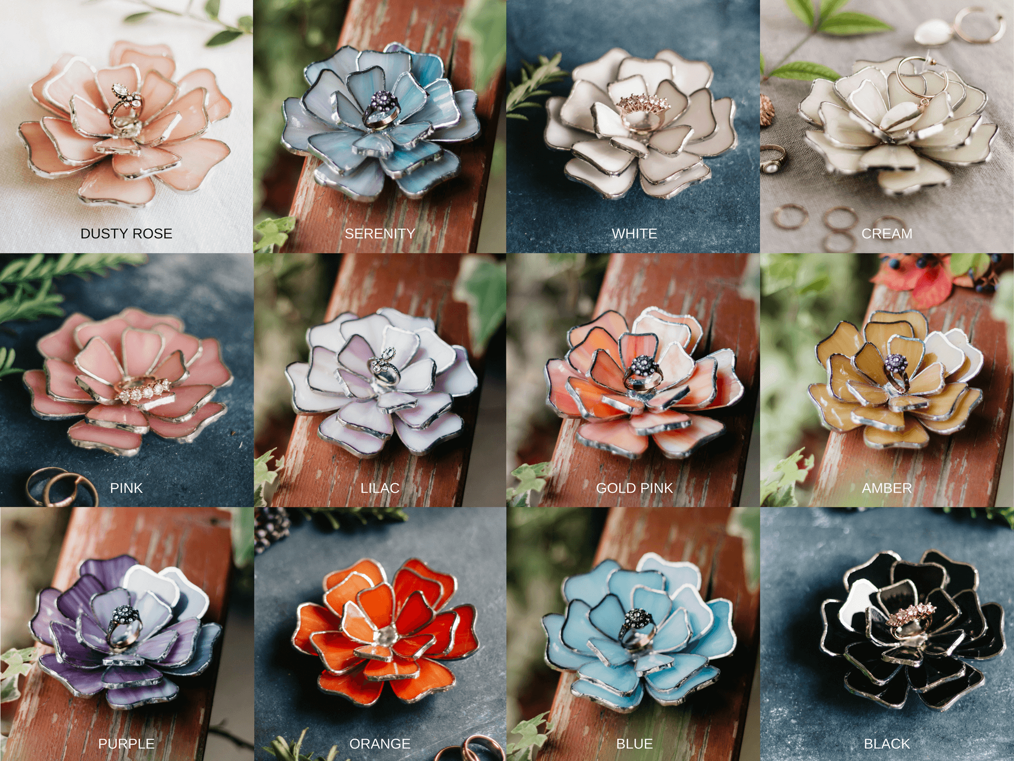 Glass Flower Jewelry Dish