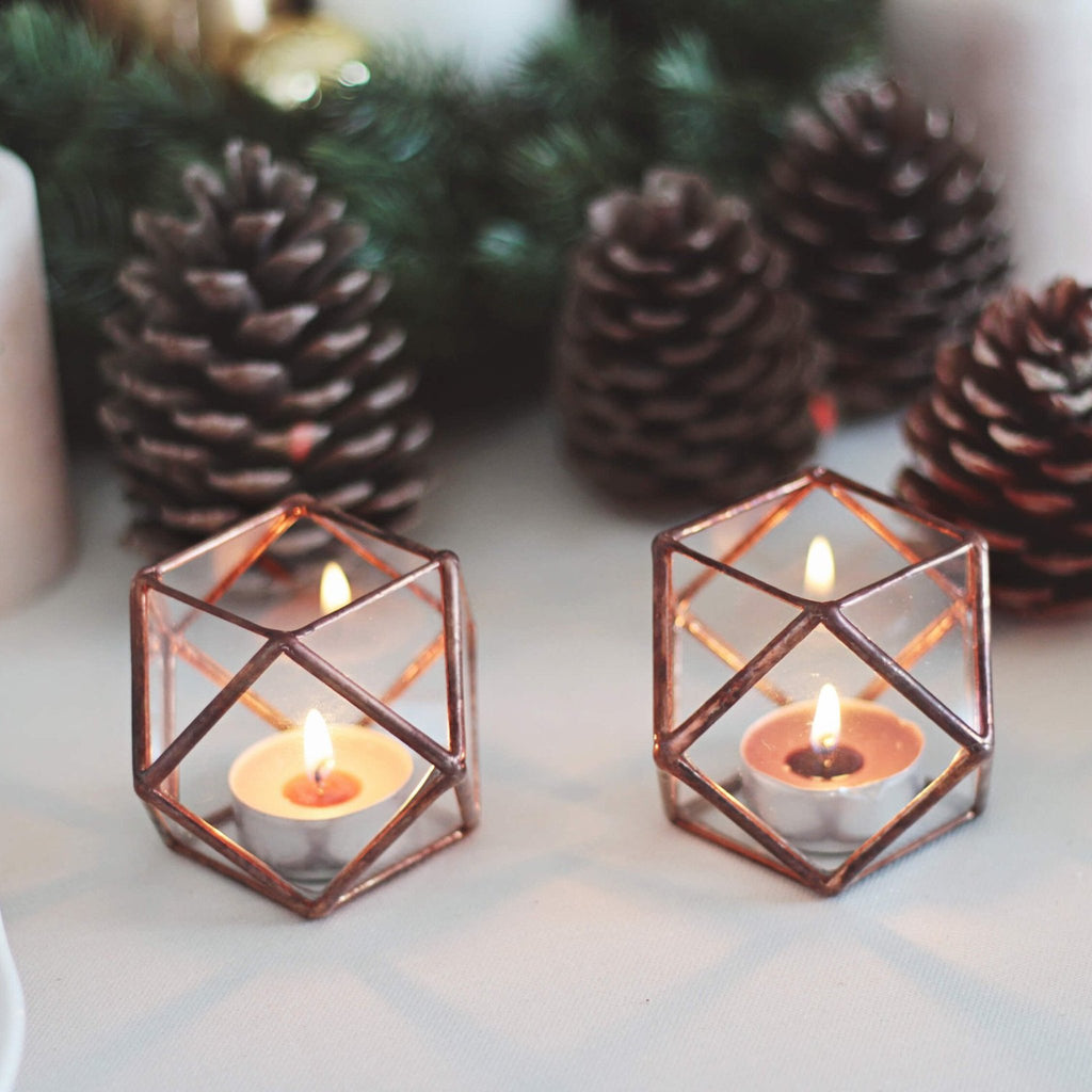 copper candle holder set
