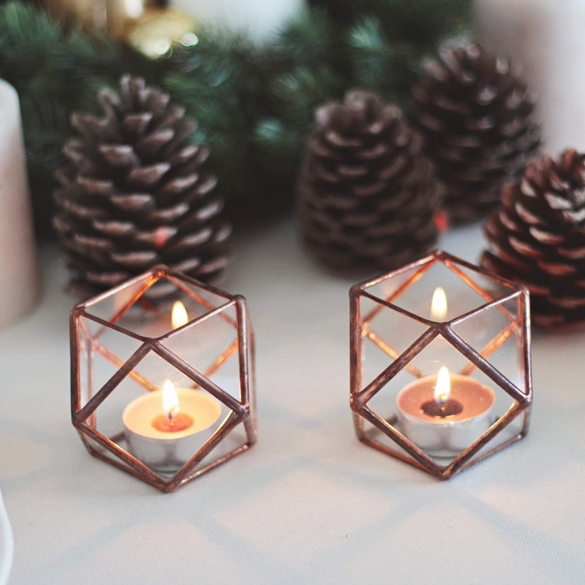 copper candle holder set