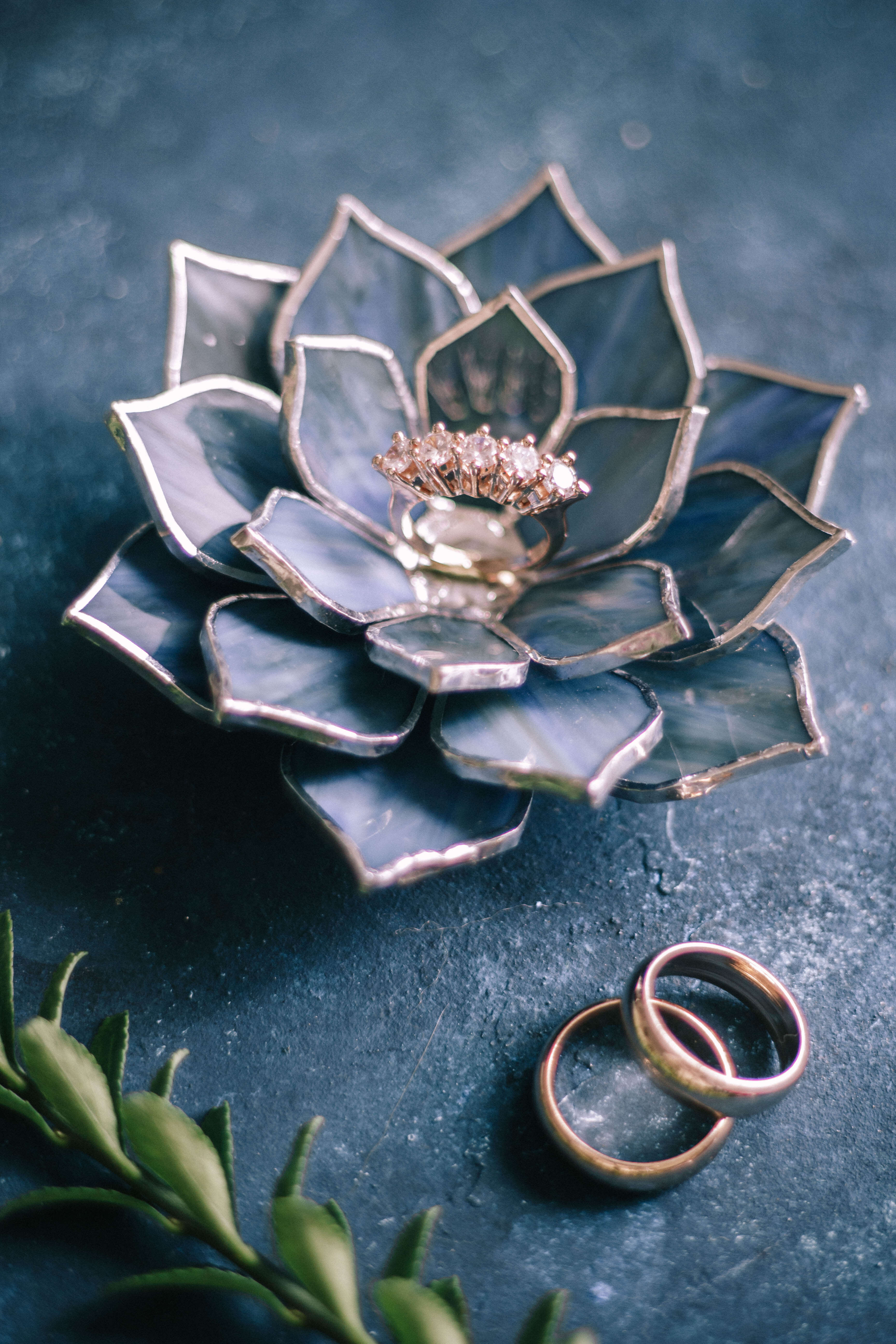 Glass Succulent Jewelry Dish Wedding Engagement Ring Dish by Waen