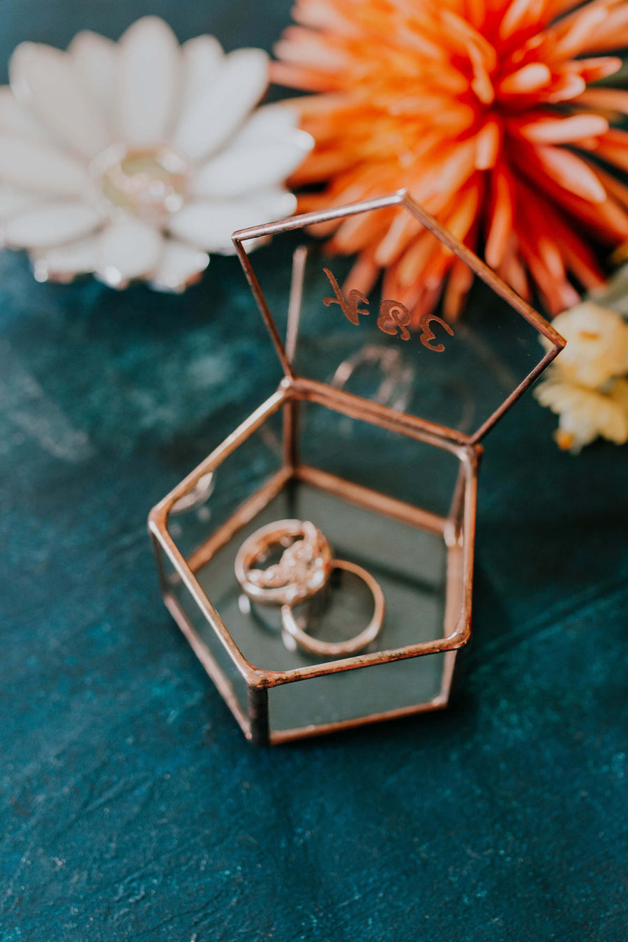 Personalized Glass Geometric Wedding Ring Box | Pentagon