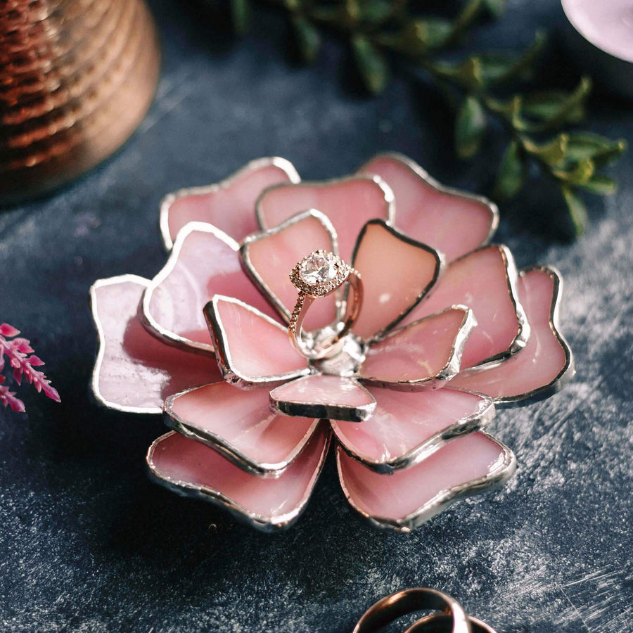 Glass Flower Ring Dish  Engagement & Wedding Ring Dish by Waen