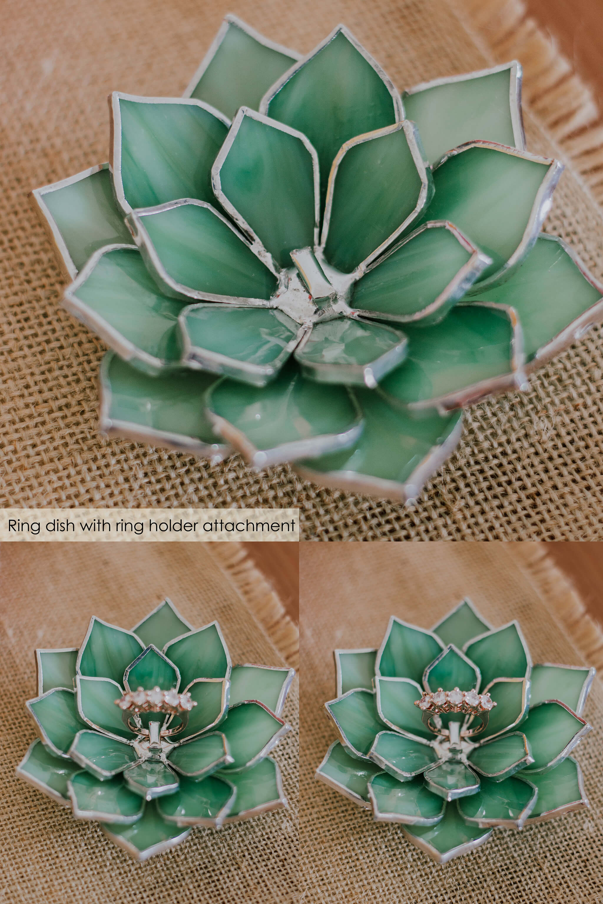 Glass Succulent Wedding Ring Bearer Pillow Alternative by Waen