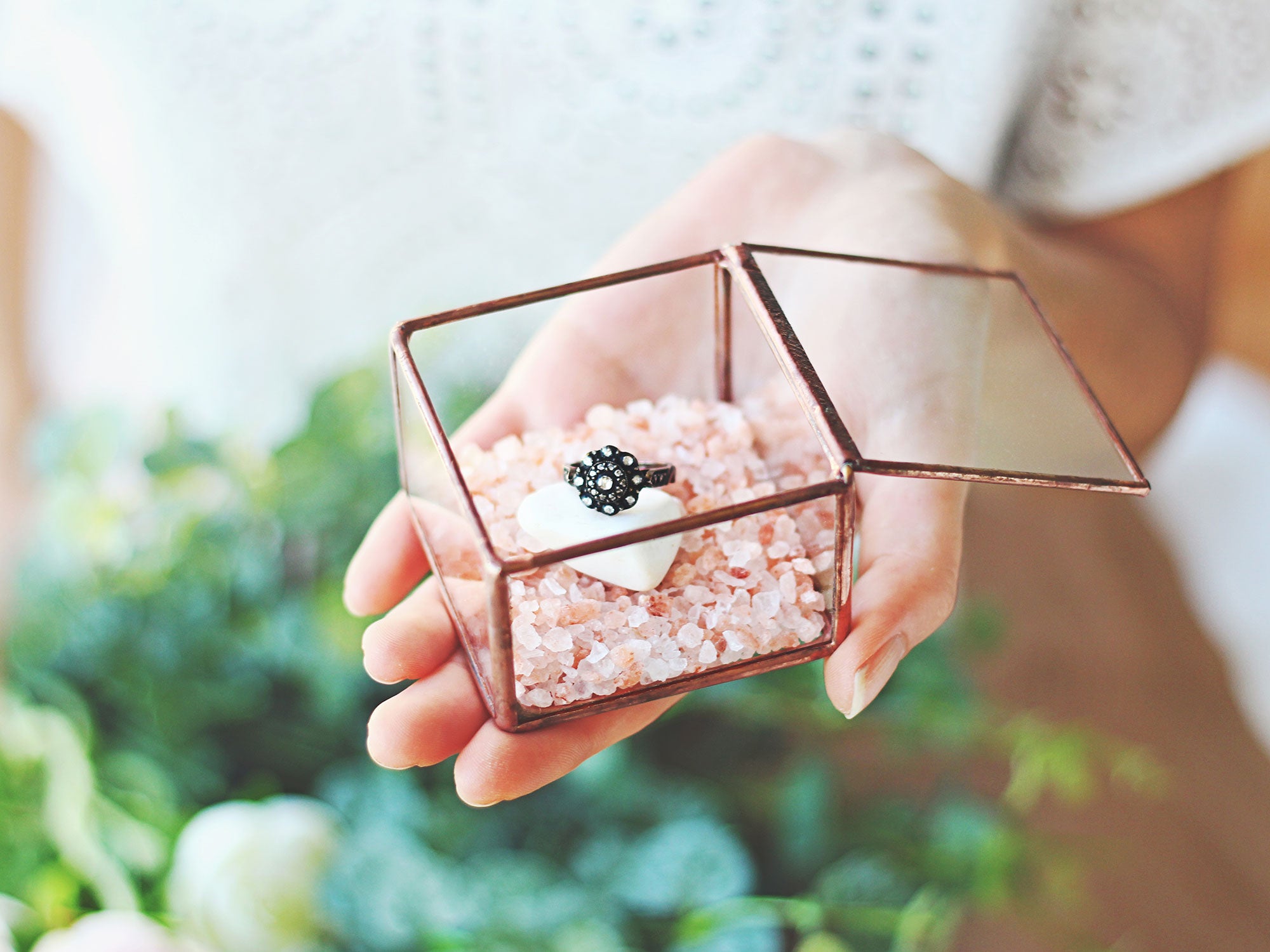 Glass Diy Ring Bearer Box Hexagon Double Flip Ring Box With Clear