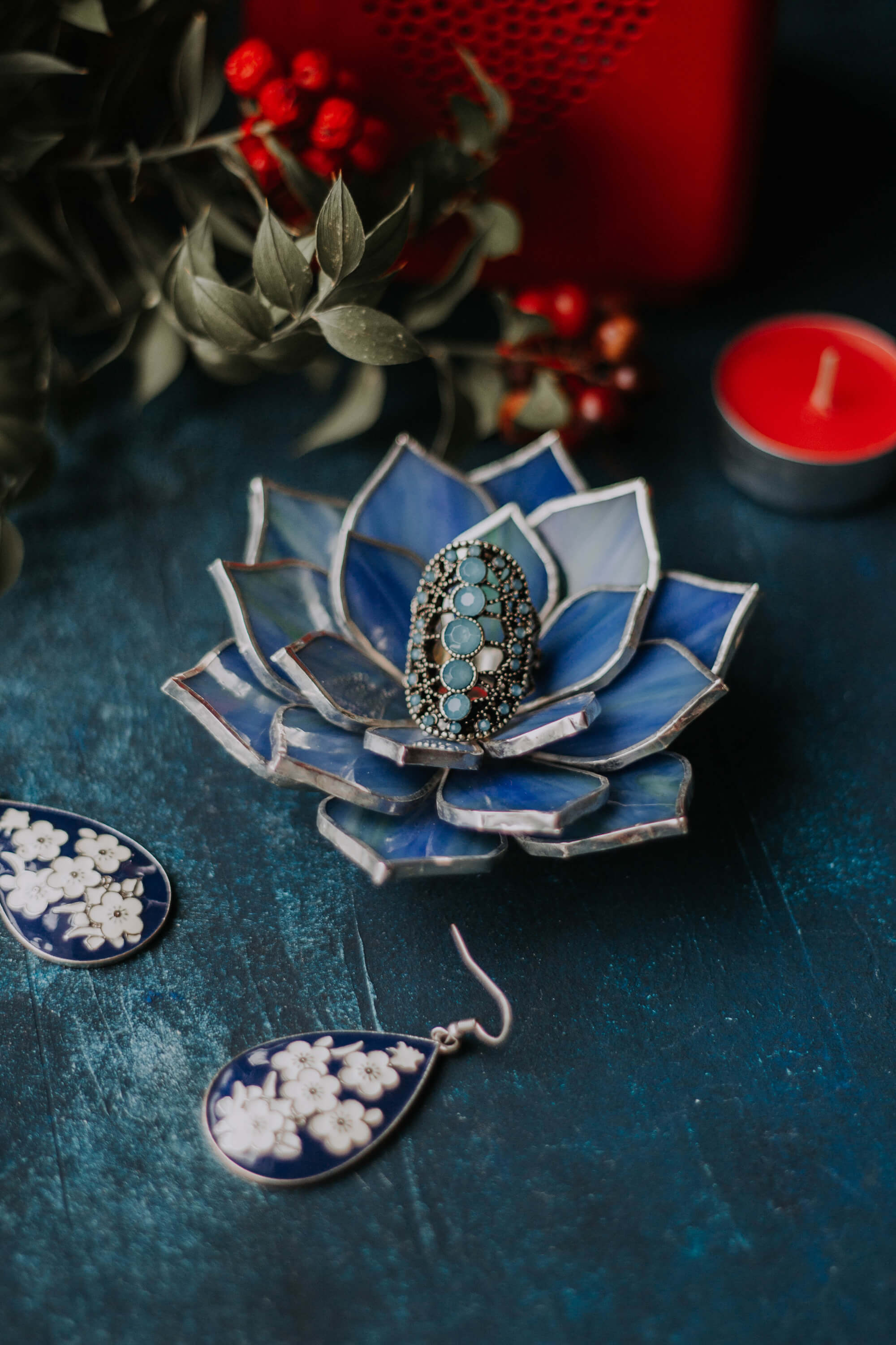 succulent jewelry holder Stained Glass Succulent Ring Holder & Jewelry Dish by Waen