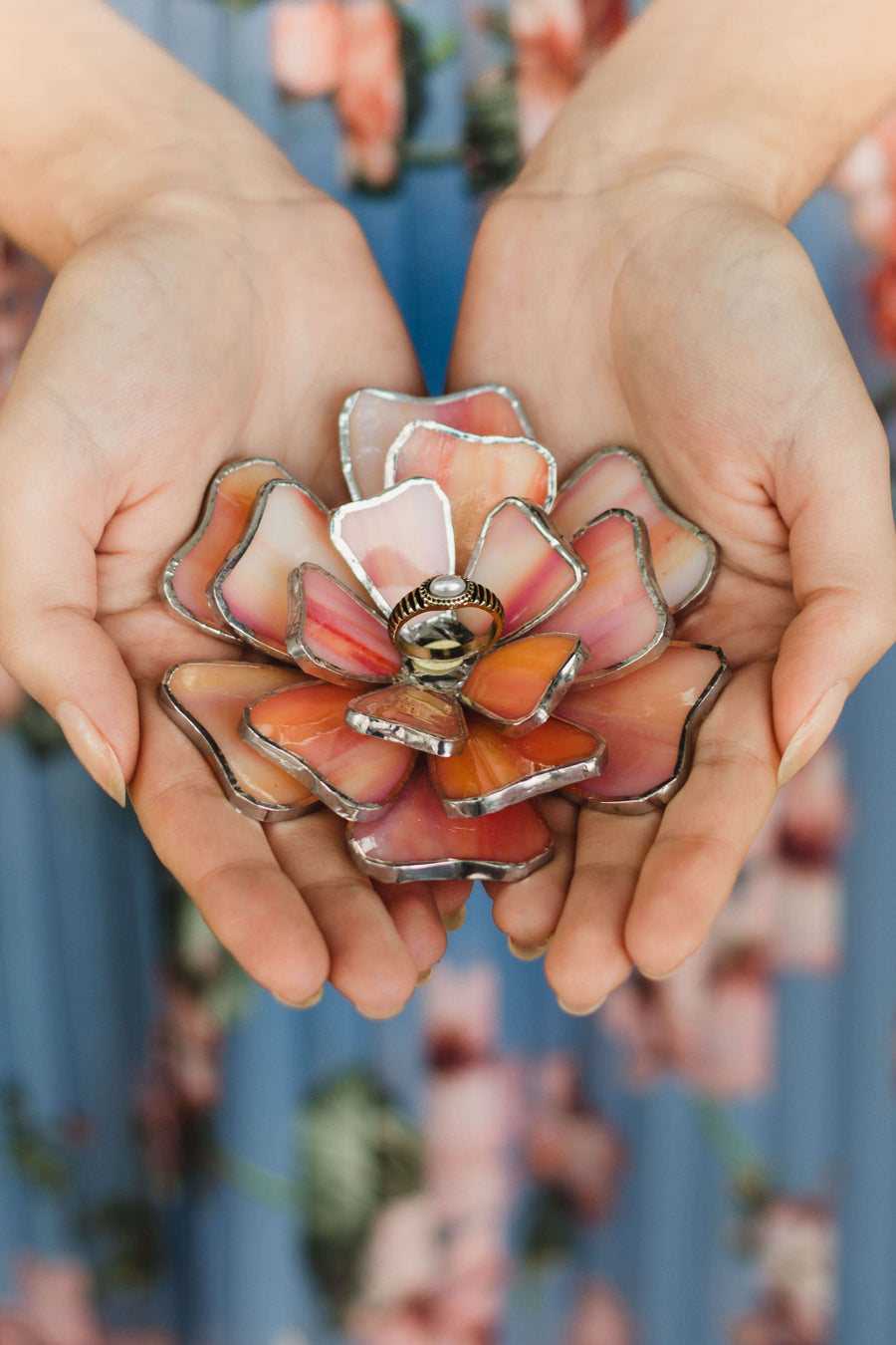 Glass Flower Jewelry Dish by Waen