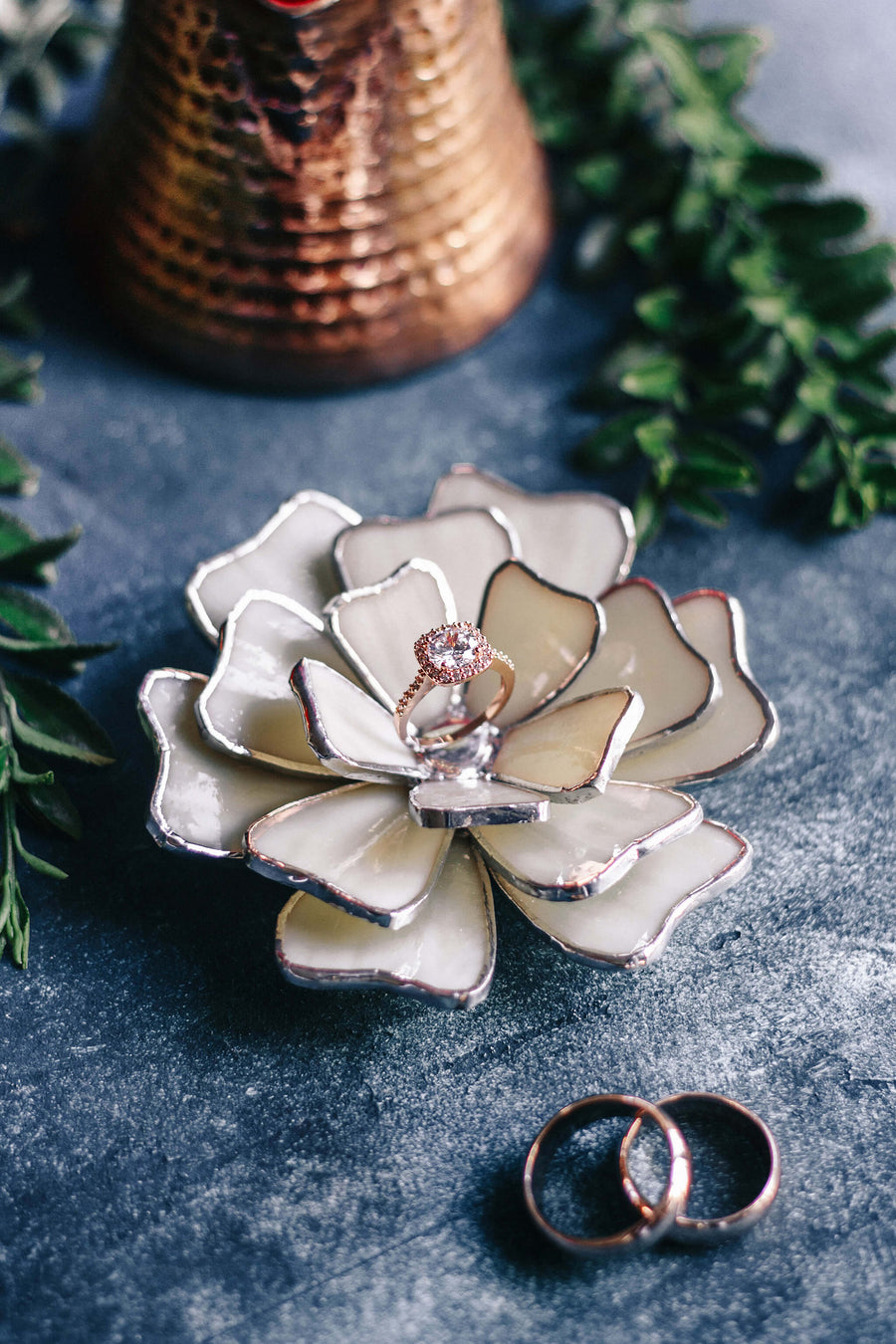 Glass Flower Ring Dish Engagement Wedding Ring Dish by Waen