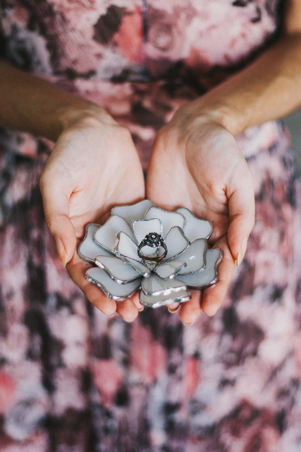 white wedding ring dish